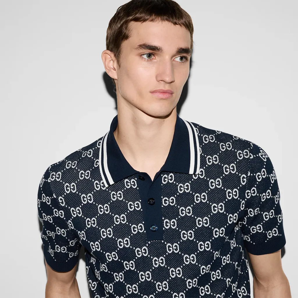 Gg Cotton Knit Jacquard Polo Shirt
