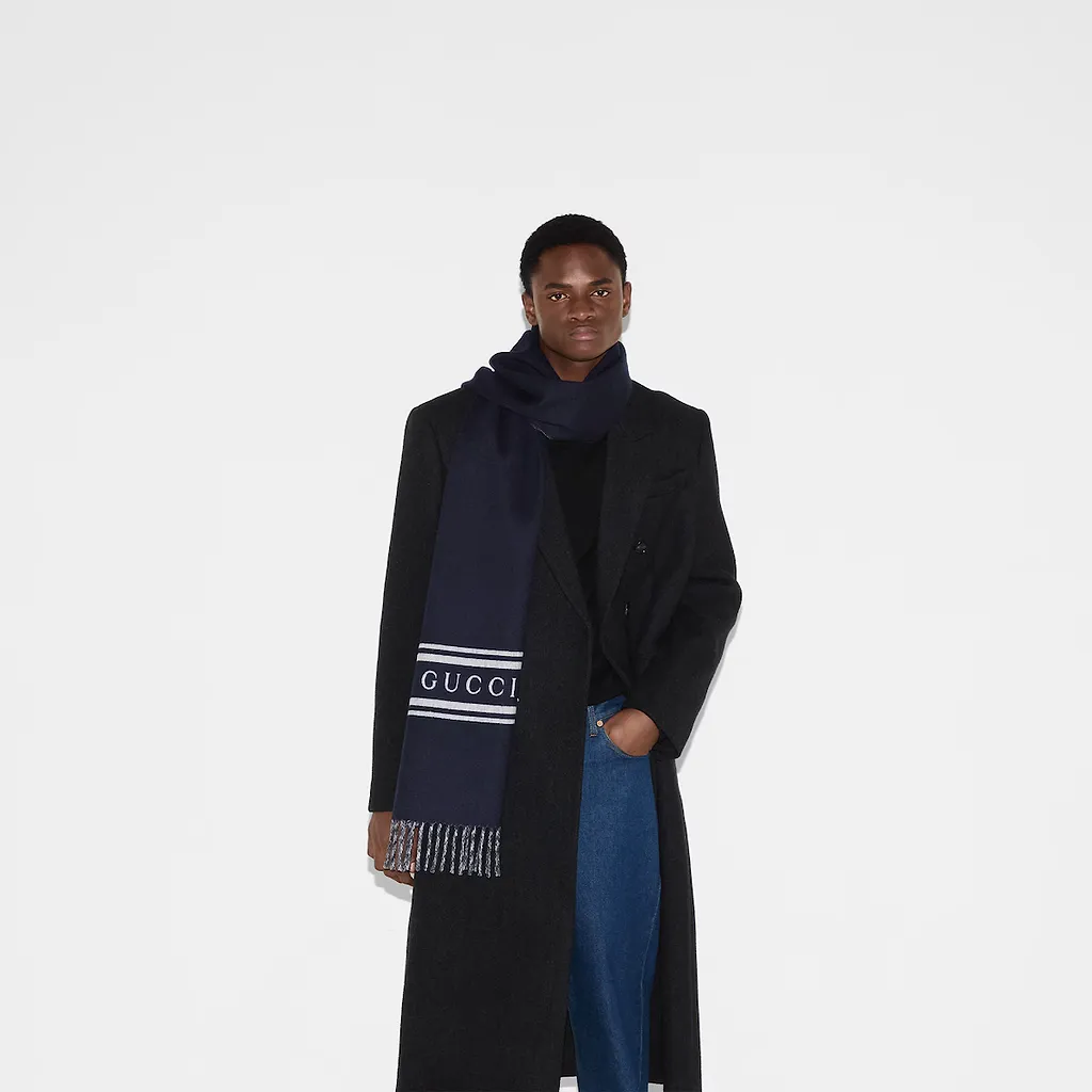 Wool Cashmere Scarf With Gucci Logo