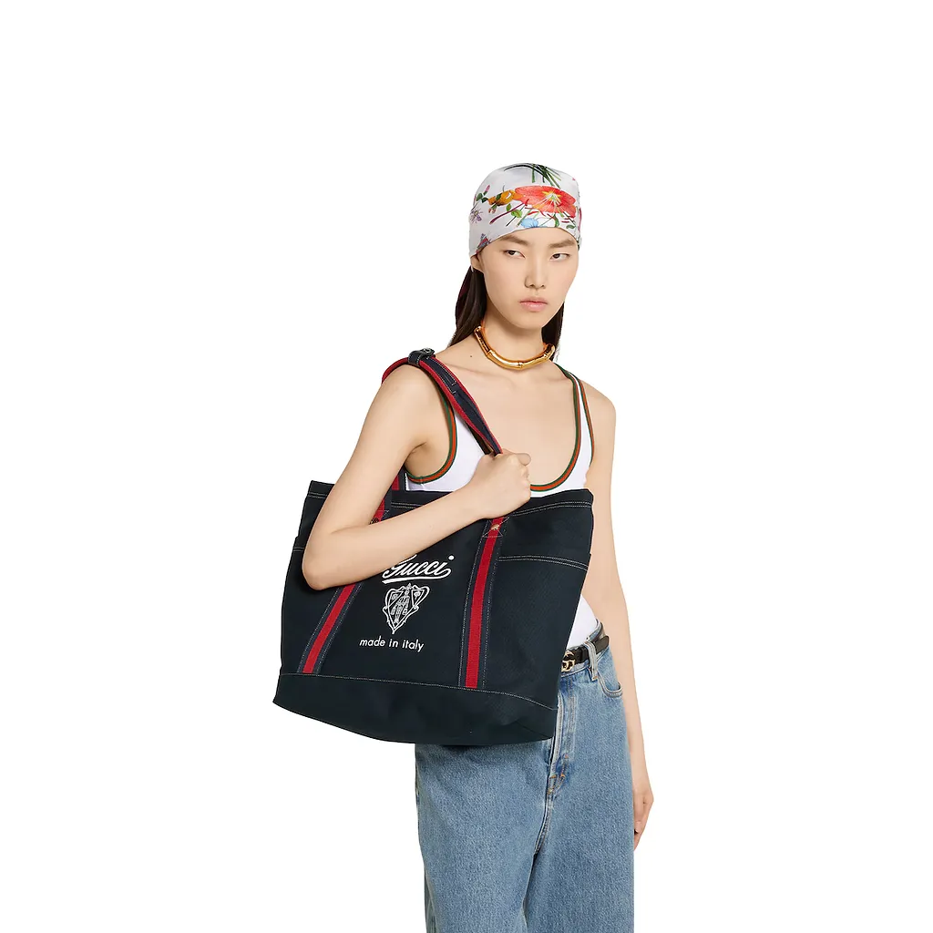 Printed Canvas Large Tote Bag