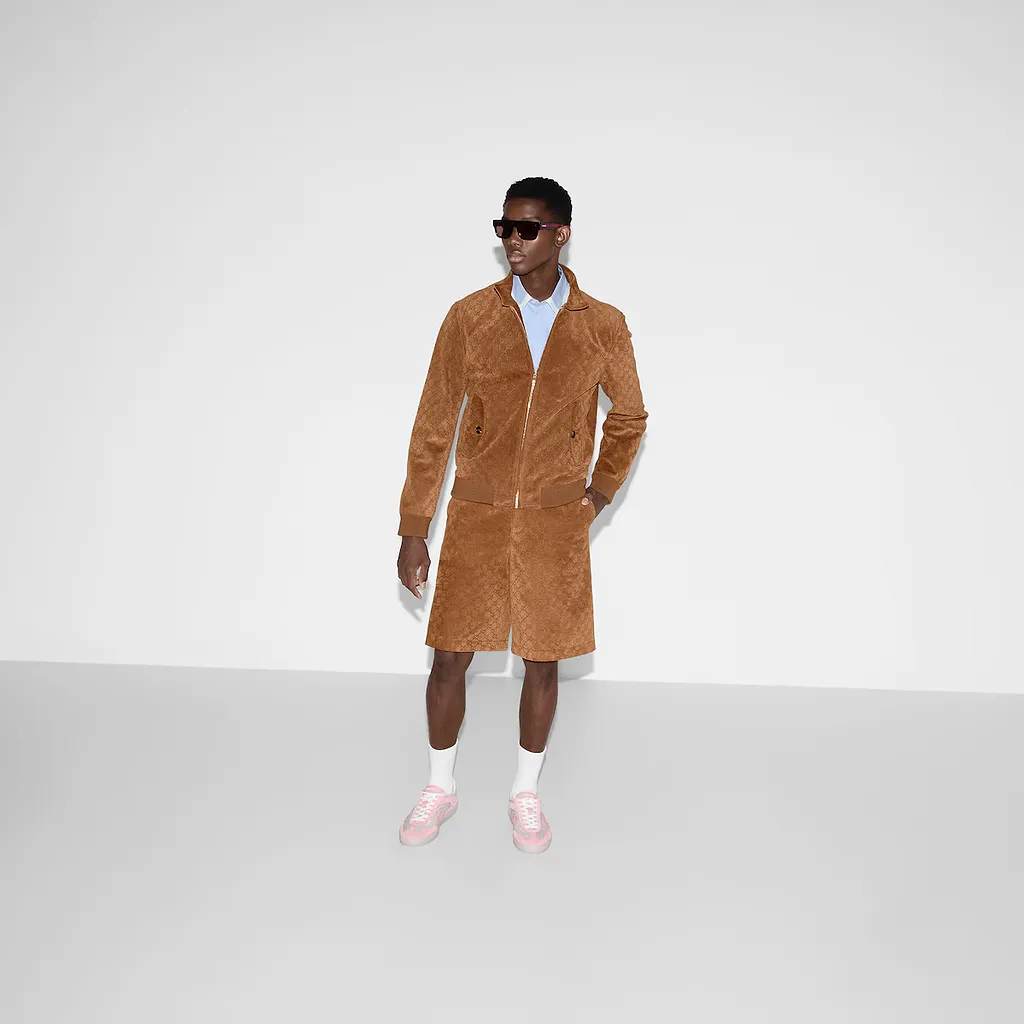 Embossed Gg Suede Bomber Jacket