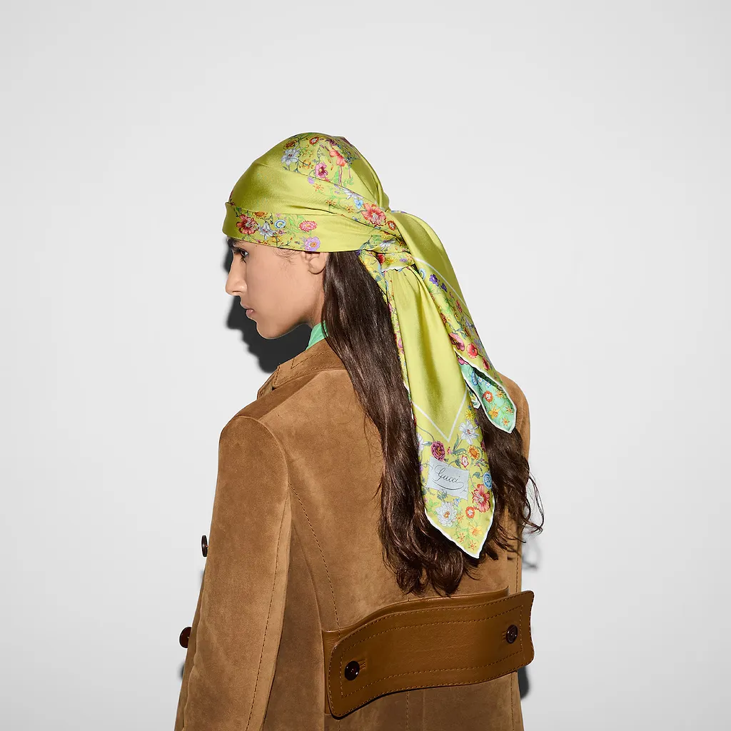 Double G Floral Print Silk Carré