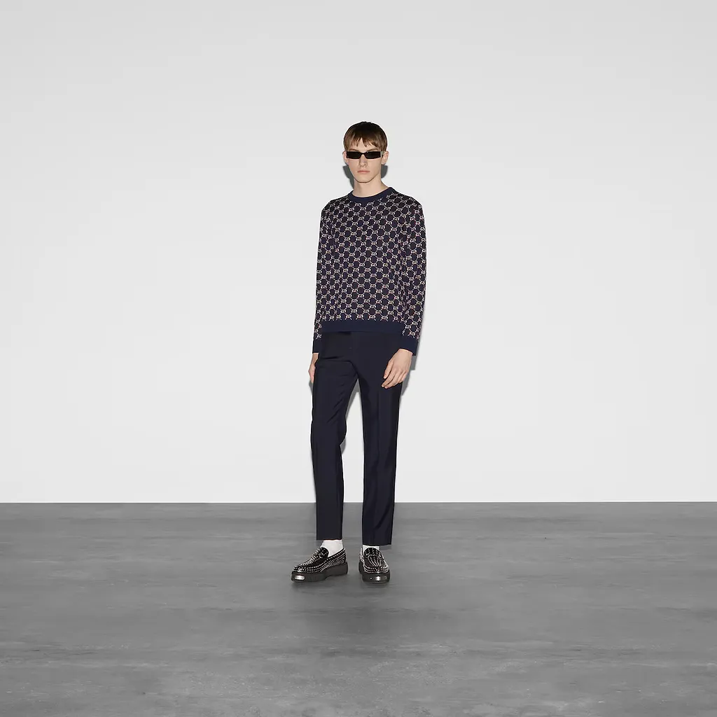 Wool Jacquard Sweater With Gg Shadow