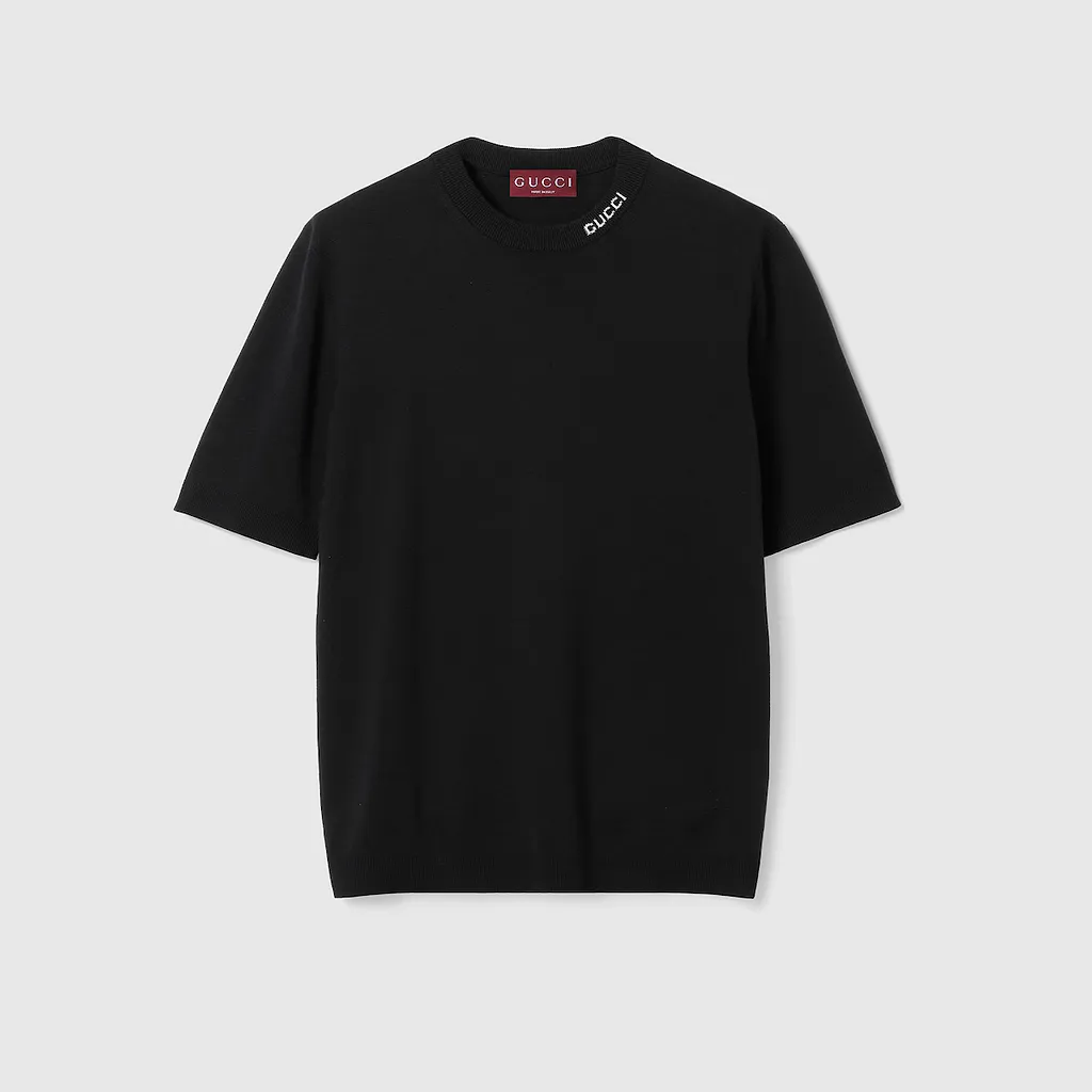 Silk Cotton T-Shirt With Gucci Intarsia