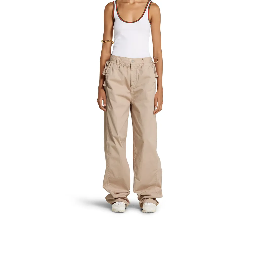 Cotton Twill Pants With Tie Sides