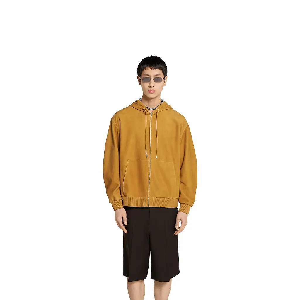 Suede Zip Sweatshirt With Embossed Logo