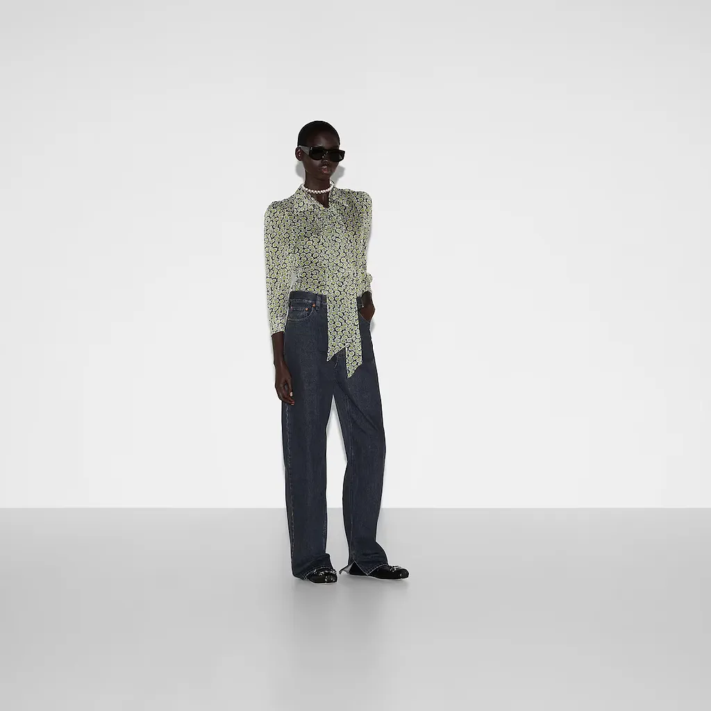 Denim Pant With Gucci Label