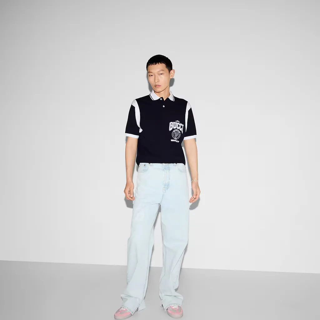 Cotton Piquet Polo Shirt With Print
