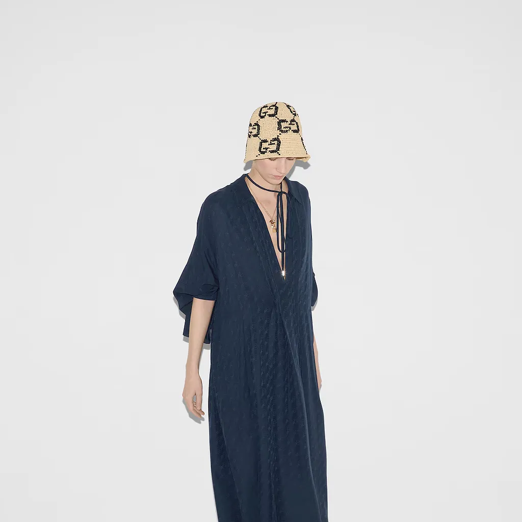 Gg And Chain Silk Jacquard Dress