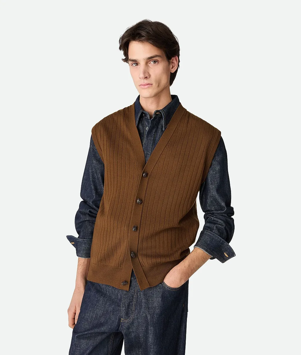 Wool Rib Cardigan Gilet
