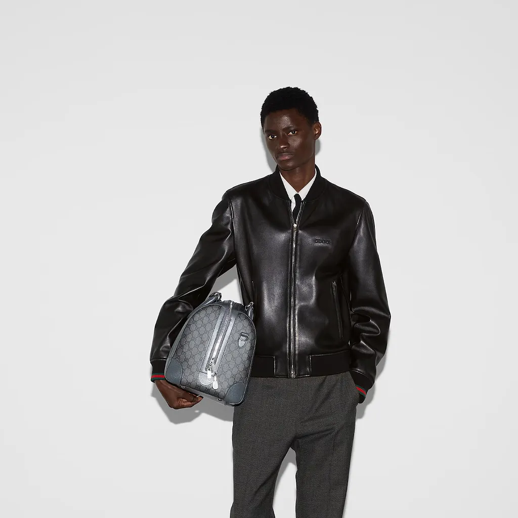 Leather Bomber Jacket With Web