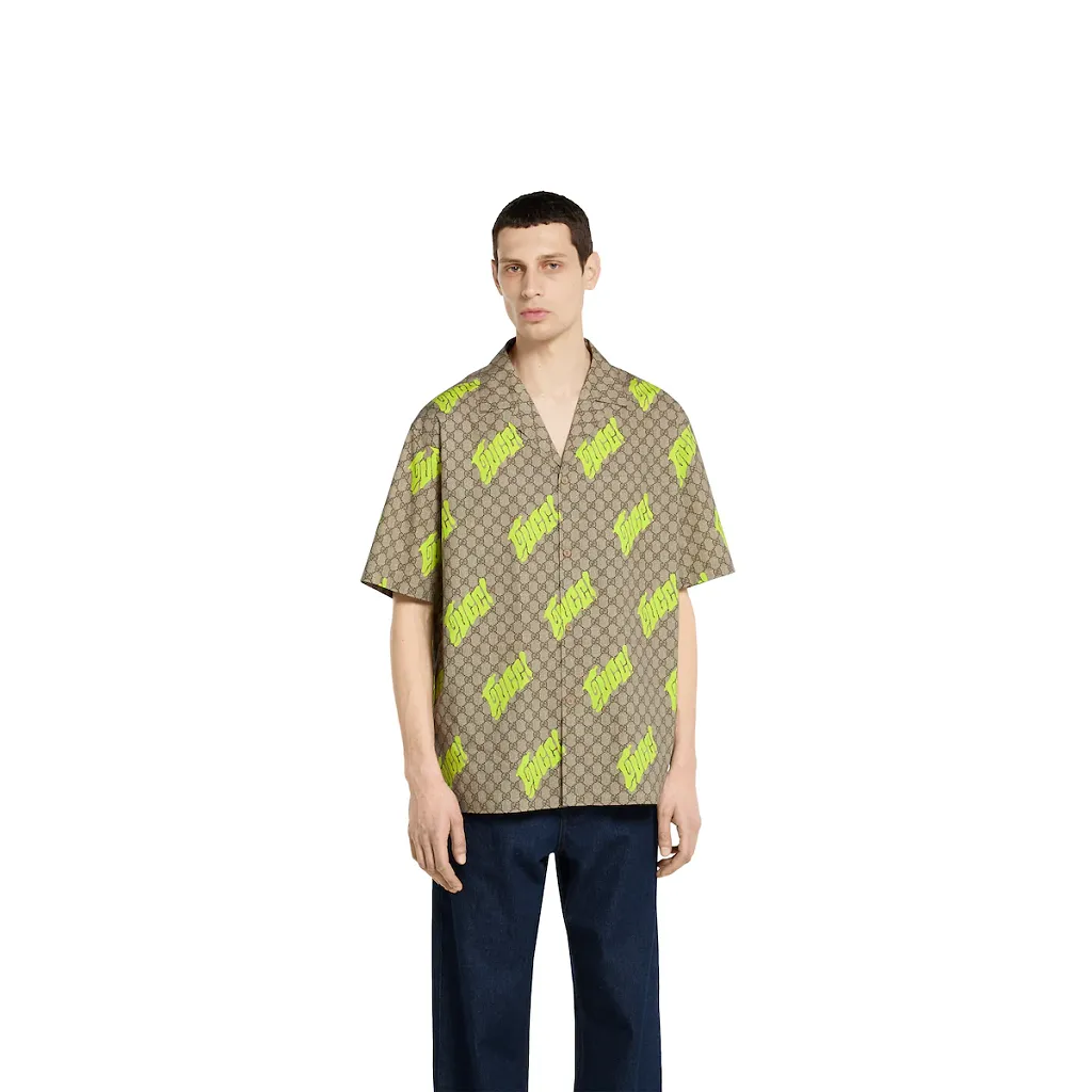 Printed Cotton Poplin Bowling Shirt