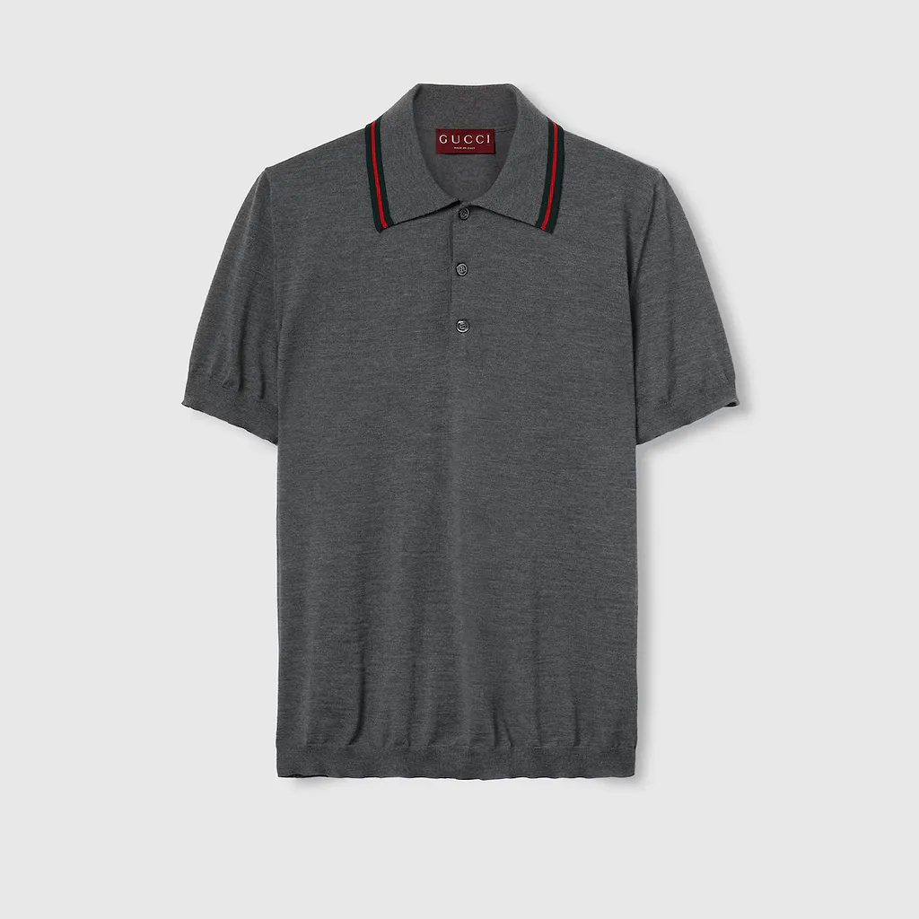 Wool Knit Polo Shirt With Web