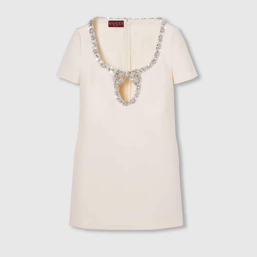 Embroidered Wool Silk CrÊPe Mini Dress