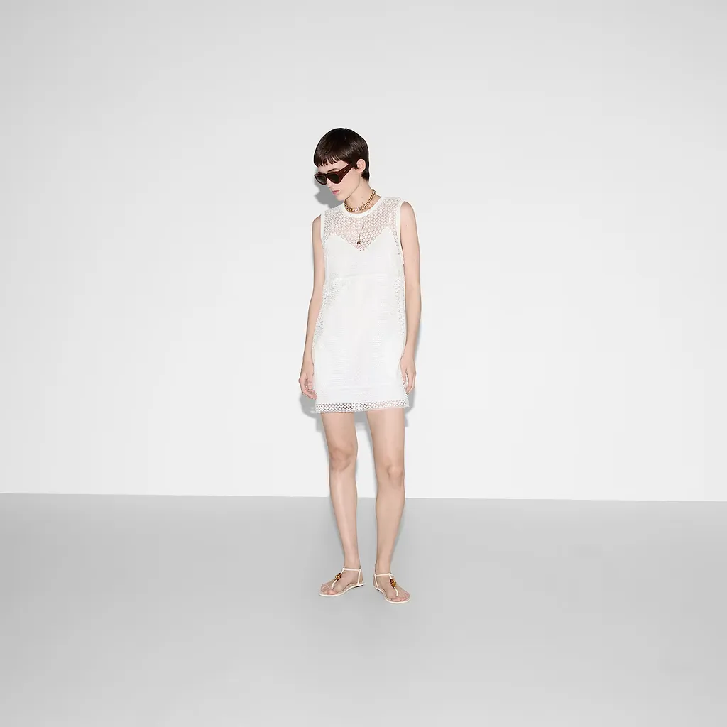 Cotton Macramé Mini Dress