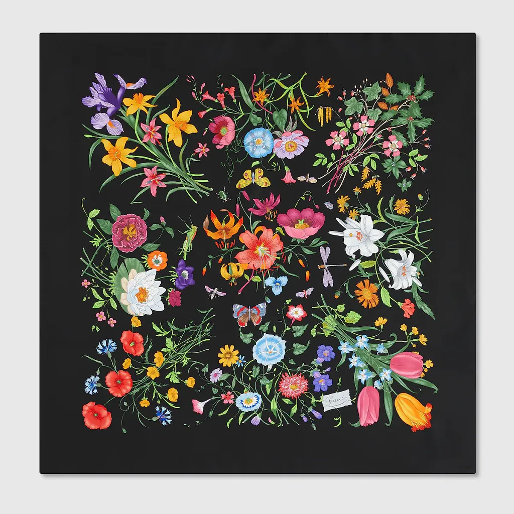 Printed Flora Silk Twill Carré