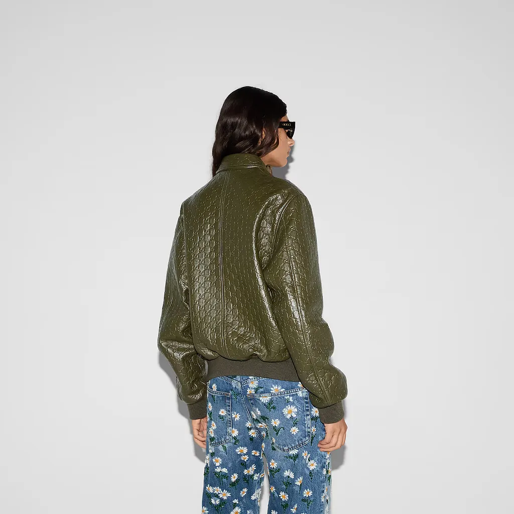 Gg Embossed Leather Bomber Jacket