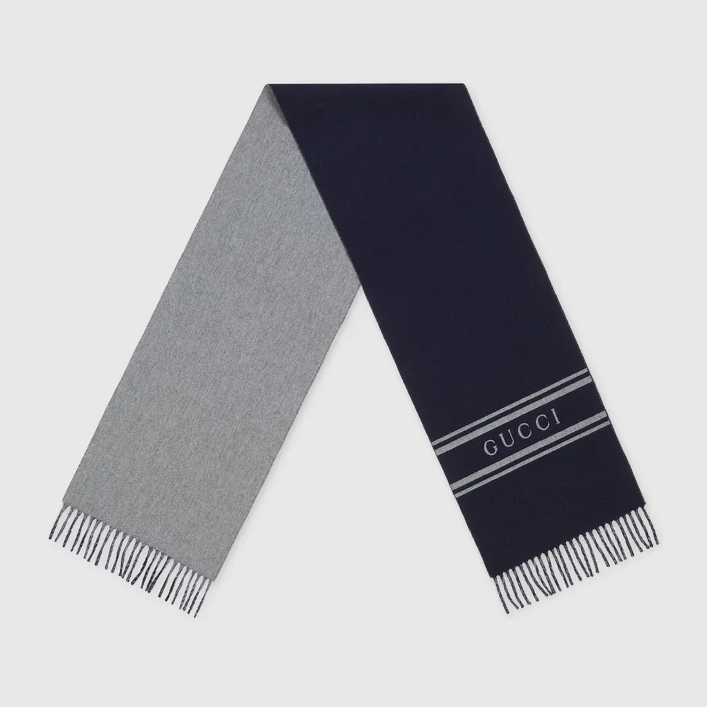 Wool Cashmere Scarf With Gucci Logo
