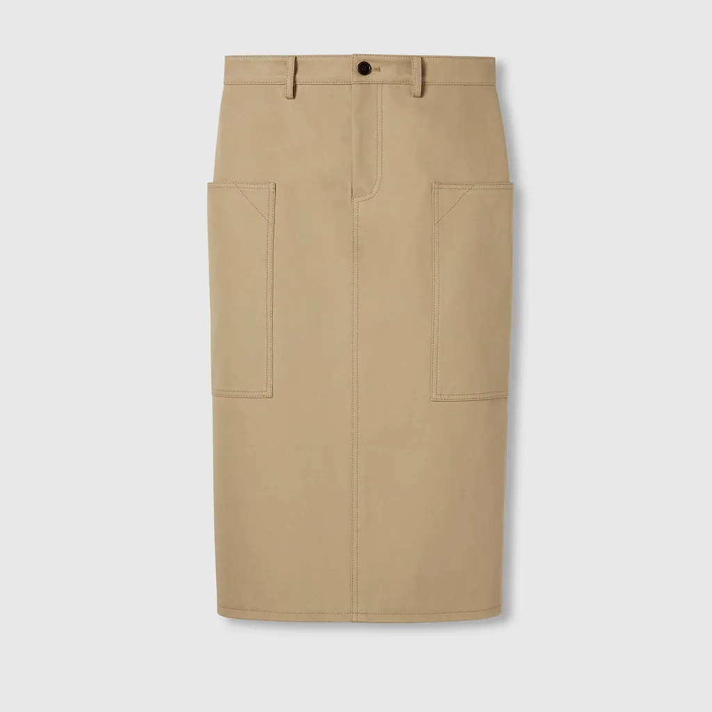 Embossed Mid-Length Cotton Drill Skirt