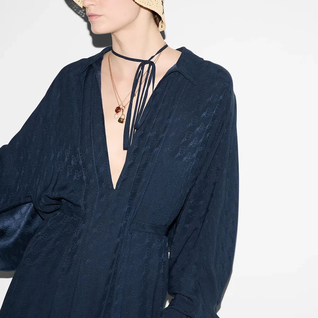 Gg And Chain Silk Jacquard Dress