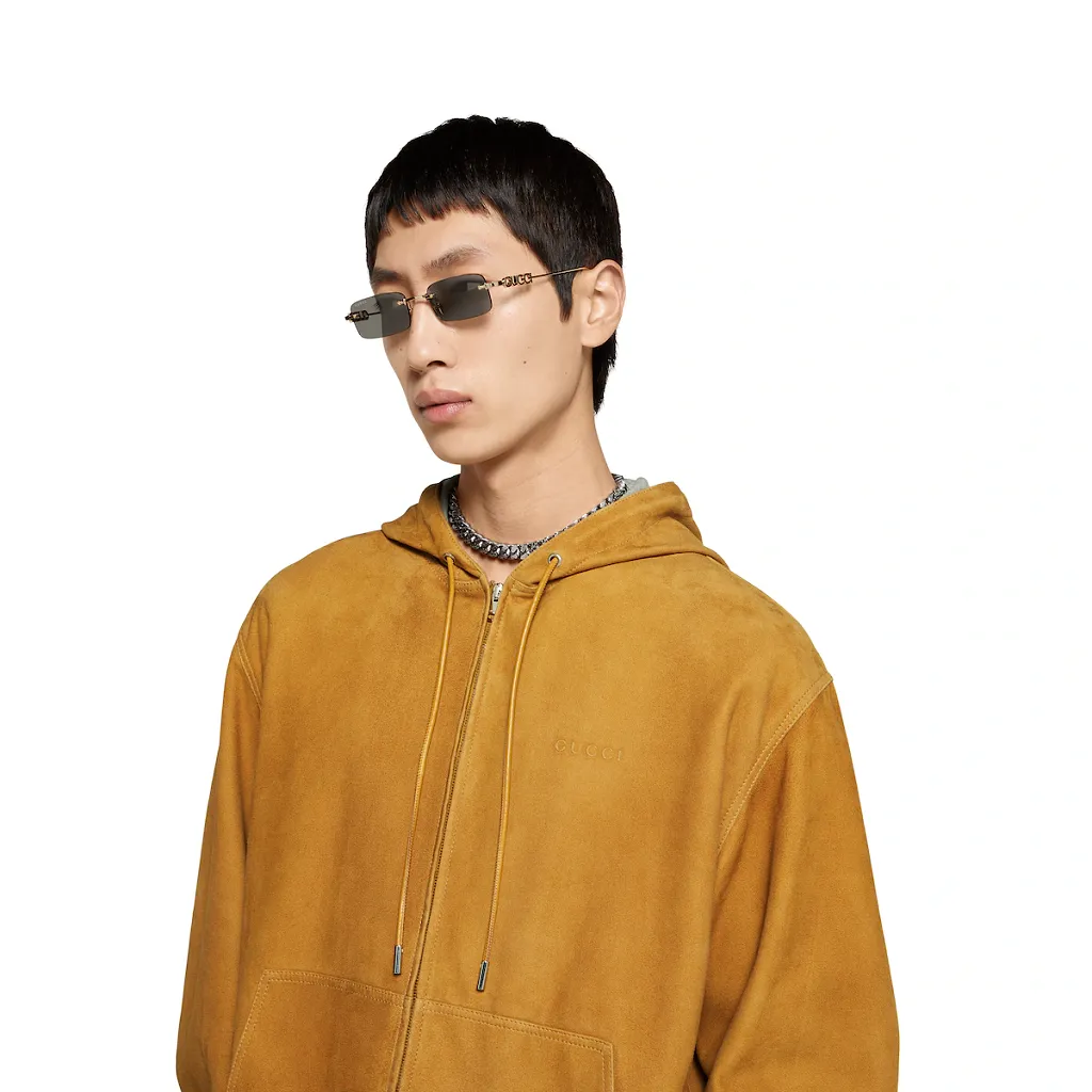 Suede Zip Sweatshirt With Embossed Logo