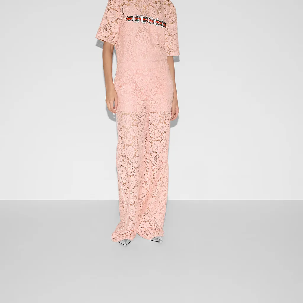 Floral Lace Trousers With Gucci Script