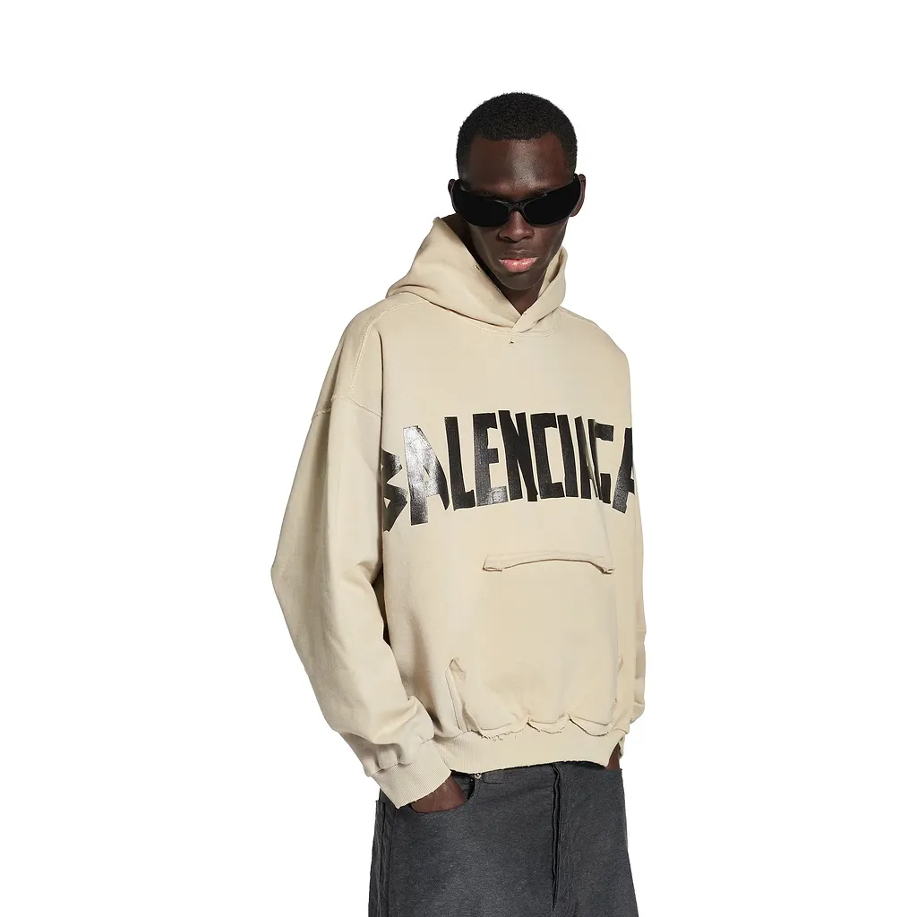 Tape Type Ripped Pocket Hoodie