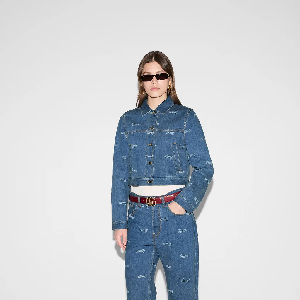 Denim Jacket With Lasered Gucci Detail