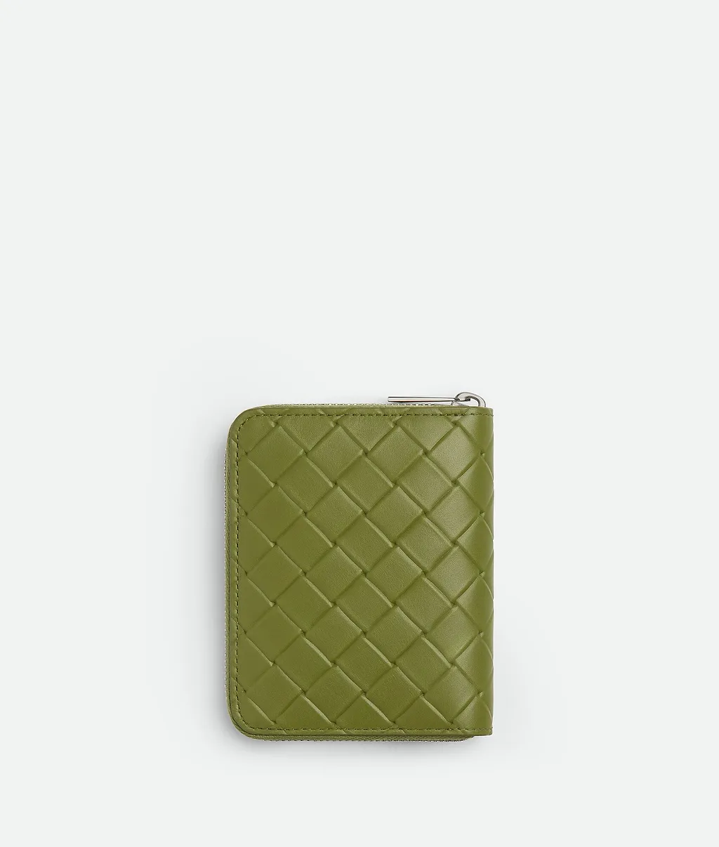 Intrecciato Stamp North/South Compact Zip Around Wallet