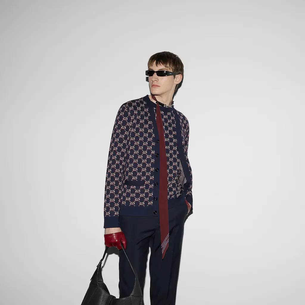 Wool Jacquard Sweater With Gg Shadow