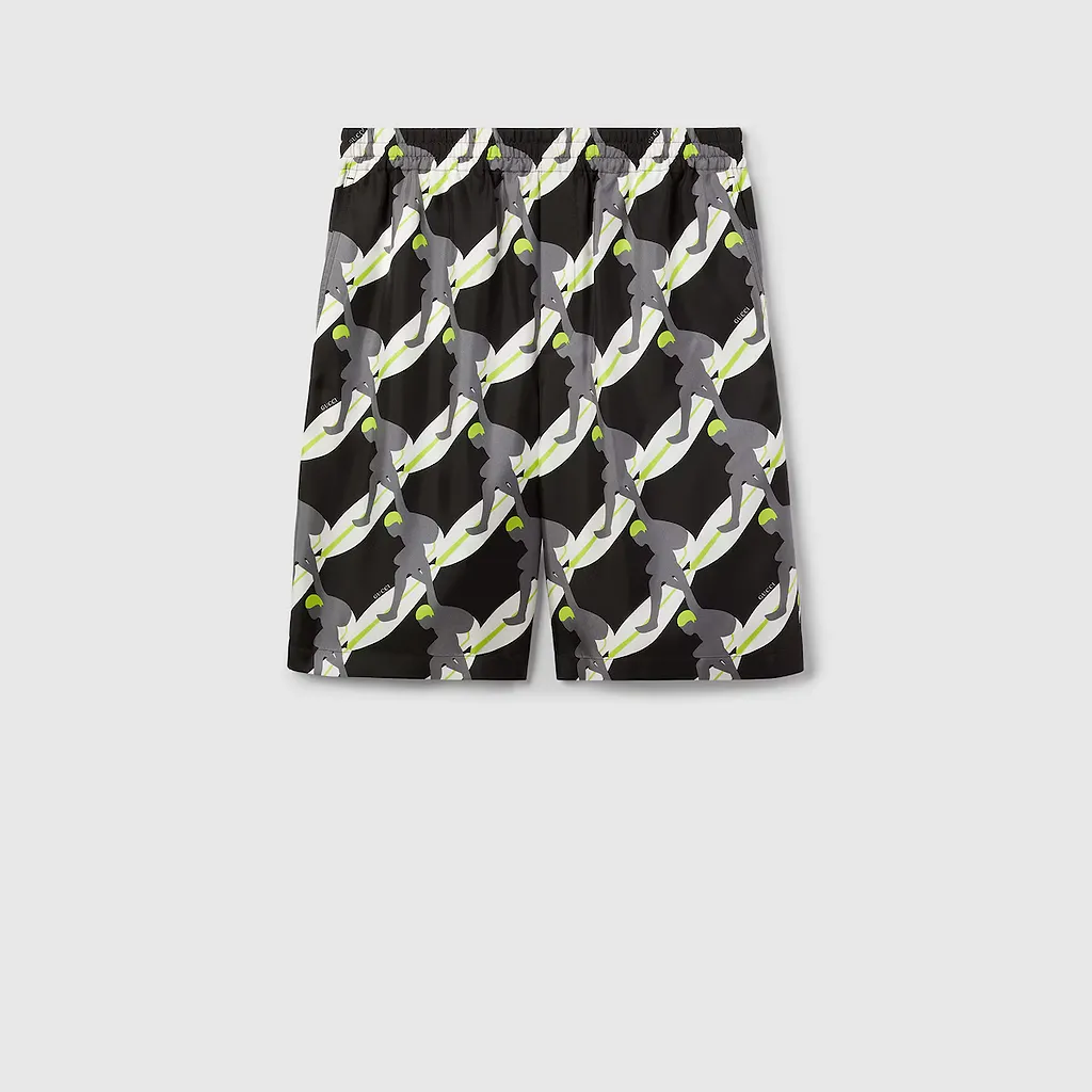 Printed Silk Twill Shorts