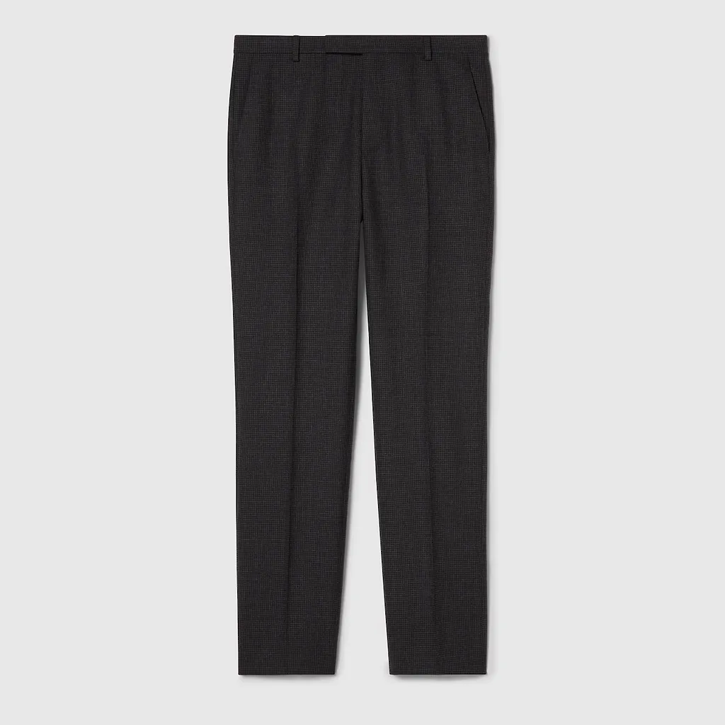 Houndstooth Wool Pant With Embroidery