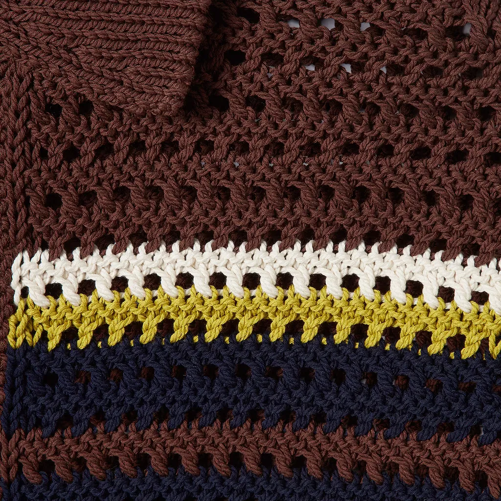 Crochet Cotton Knit Polo Shirt With Stripes