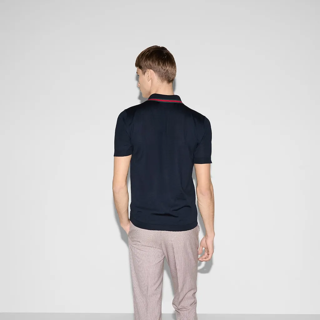 Wool Knit Polo Shirt With Web
