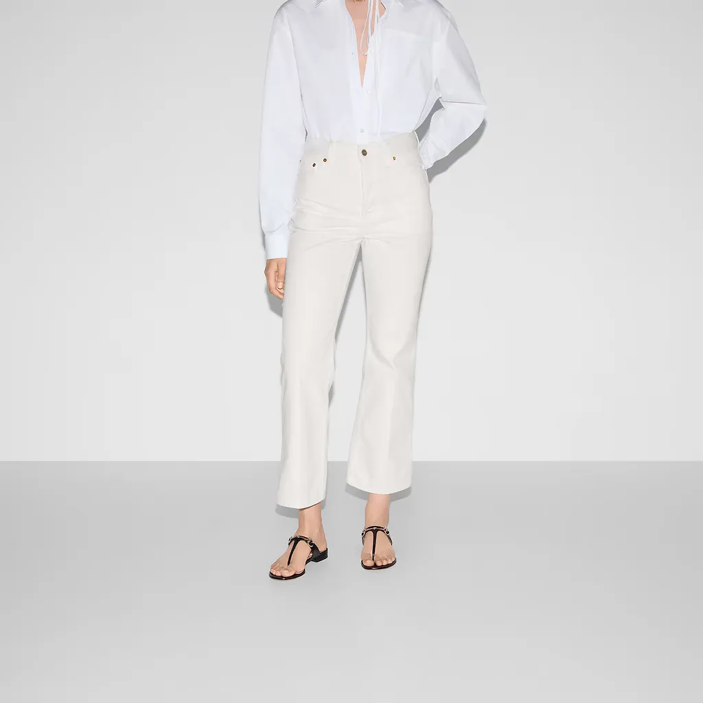 Cropped Flared Denim Trousers