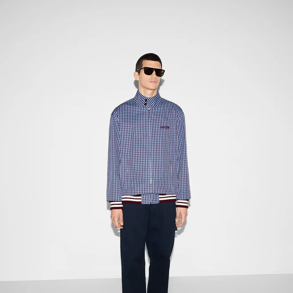 Gingham Cotton Jacket With Embroidery