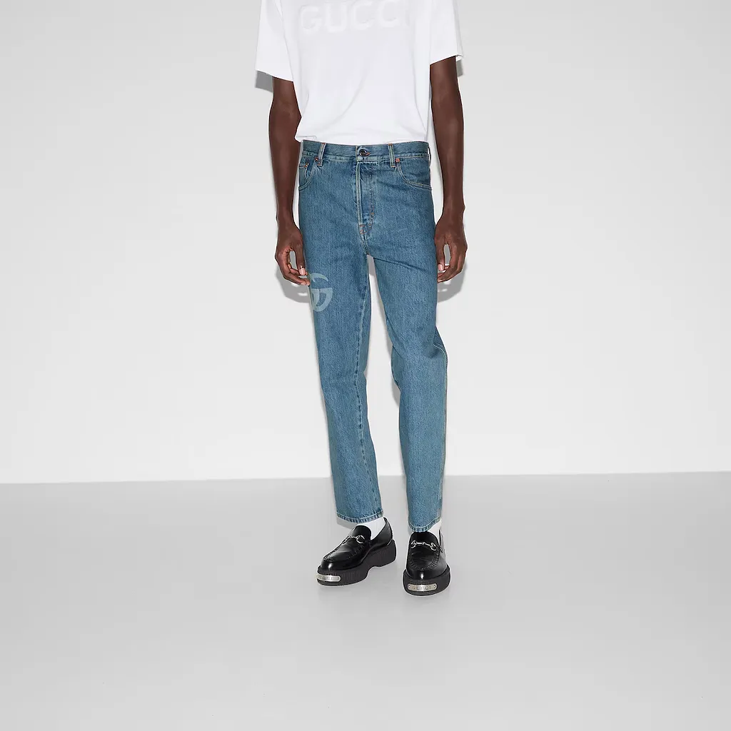 Lasered Double G Denim Trouser