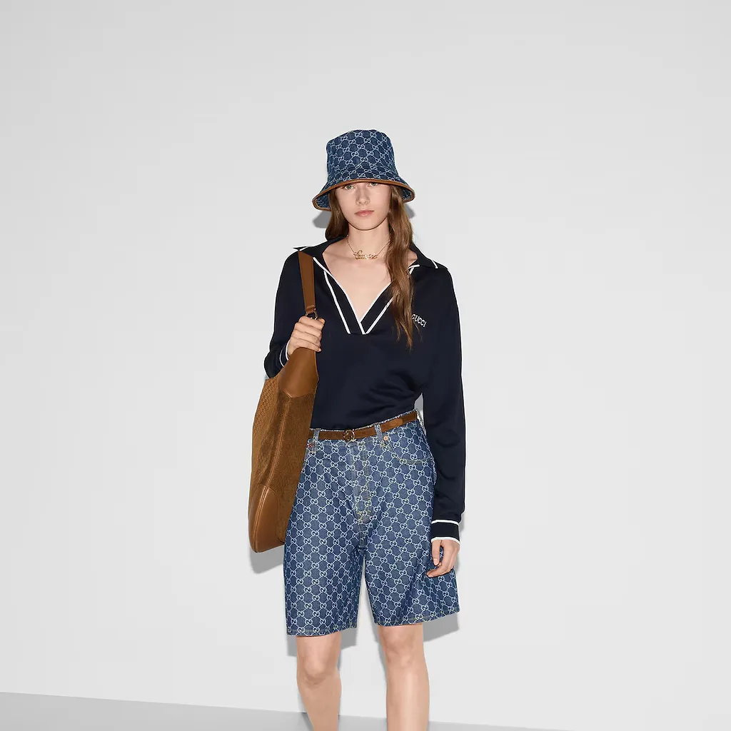 Cotton Polo Top With Gucci Intarsia