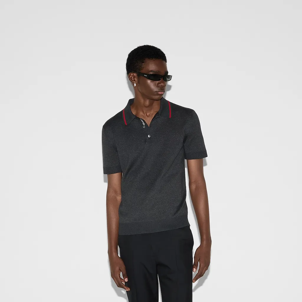 Silk Cotton Polo Shirt With Web