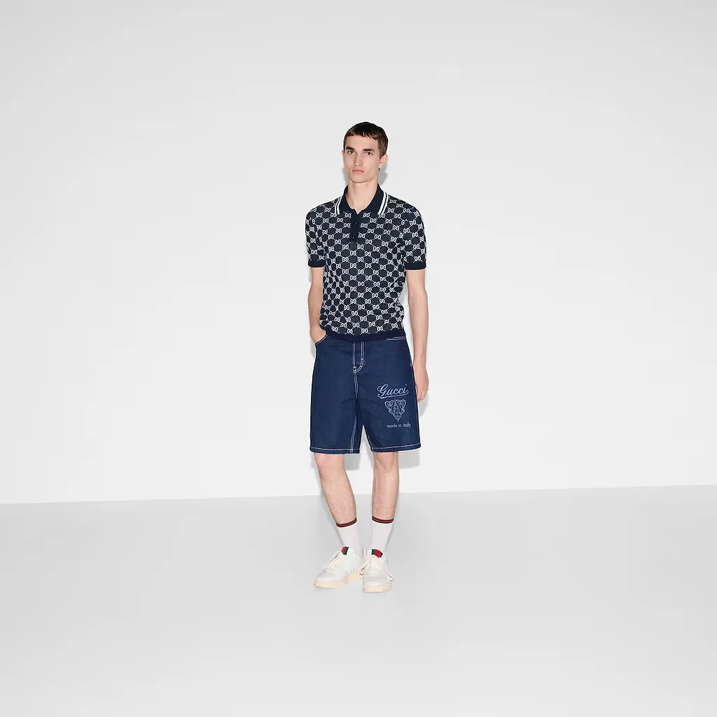 Gg Cotton Knit Jacquard Polo Shirt