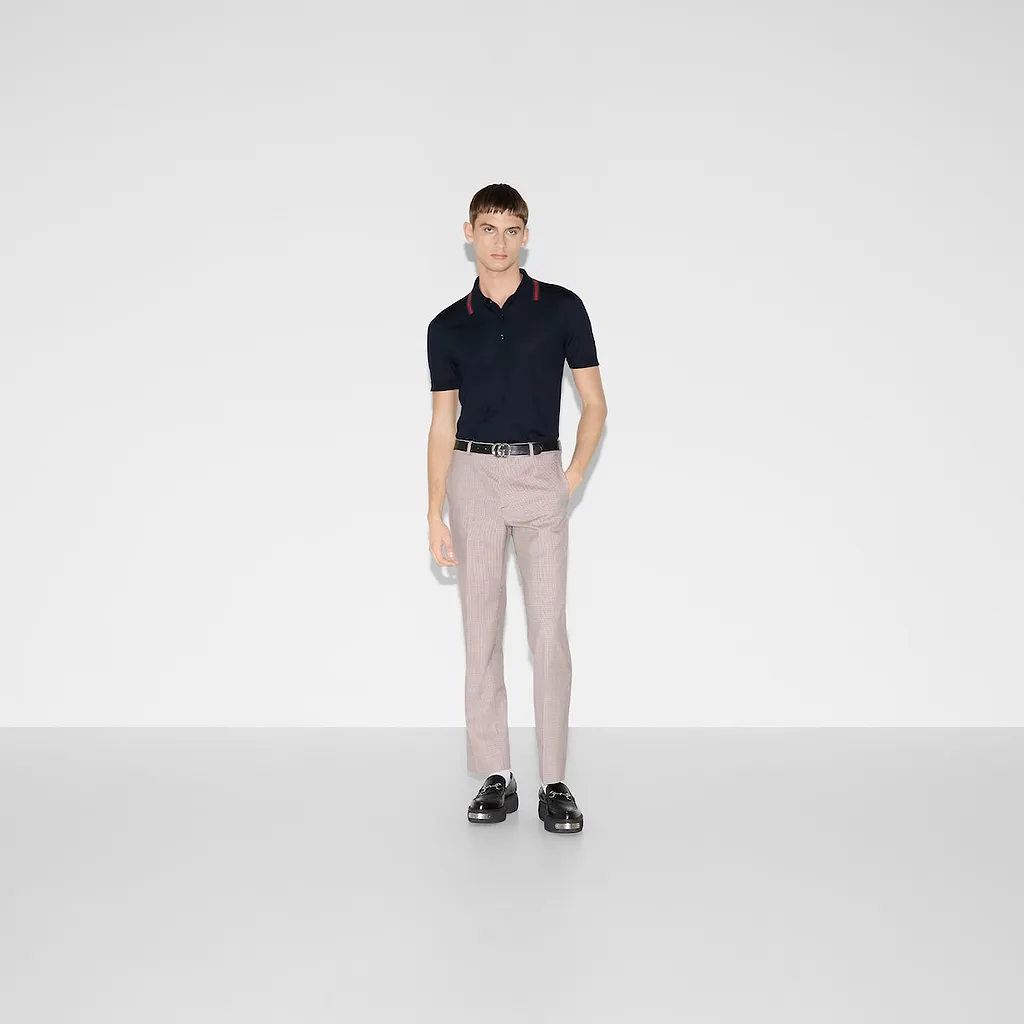 Wool Knit Polo Shirt With Web