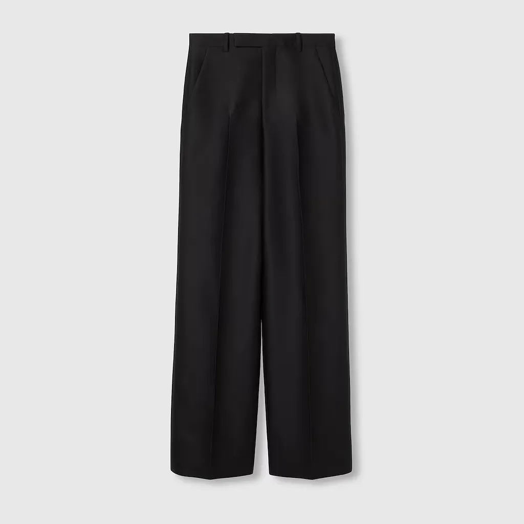 Wool Silk Gabardine Trouser With Embroidery