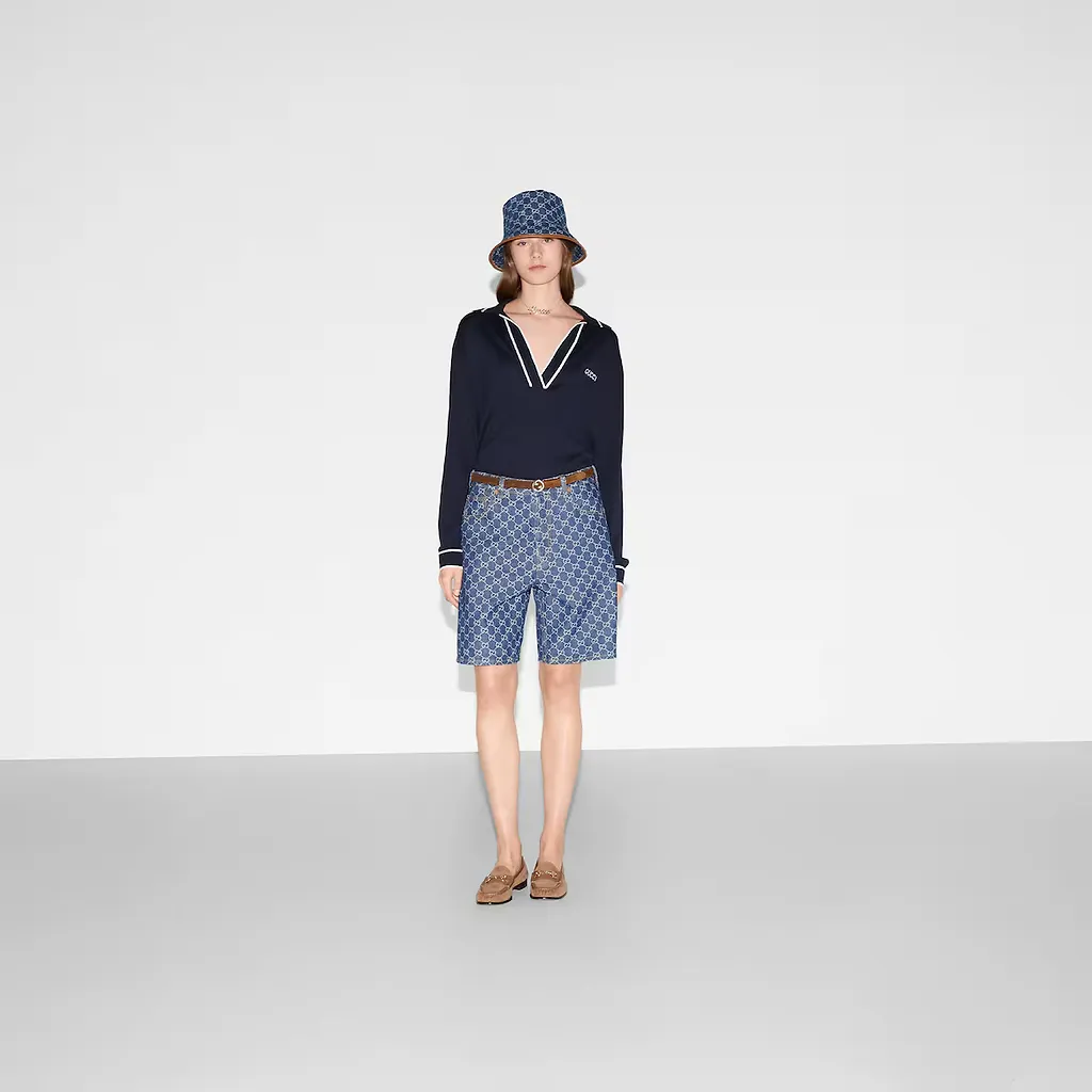 Cotton Polo Top With Gucci Intarsia