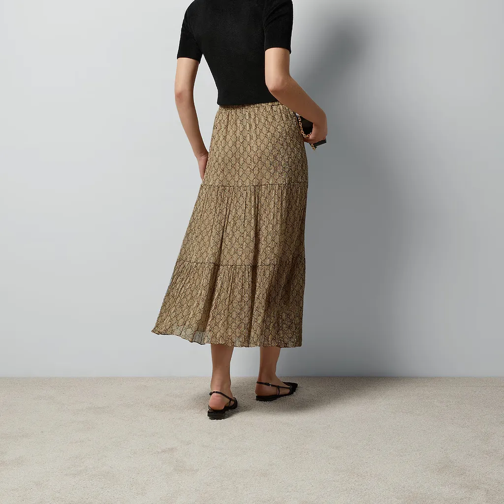 Gg Damier Print Silk Skirt