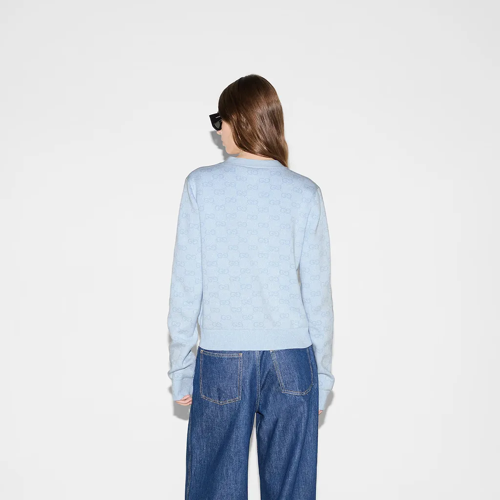 Fine Cotton Gg Jacquard Cardigan