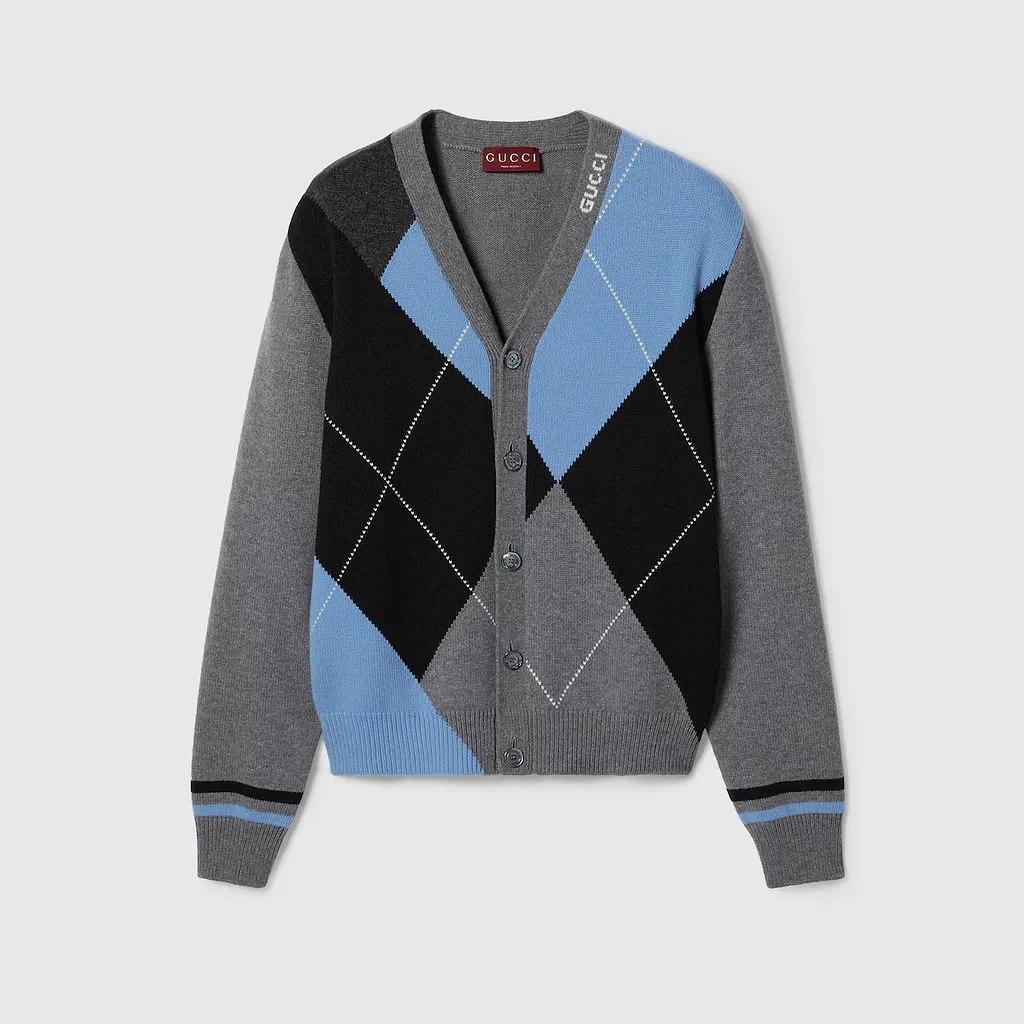 Wool Cashmere Argyle Knit Cardigan