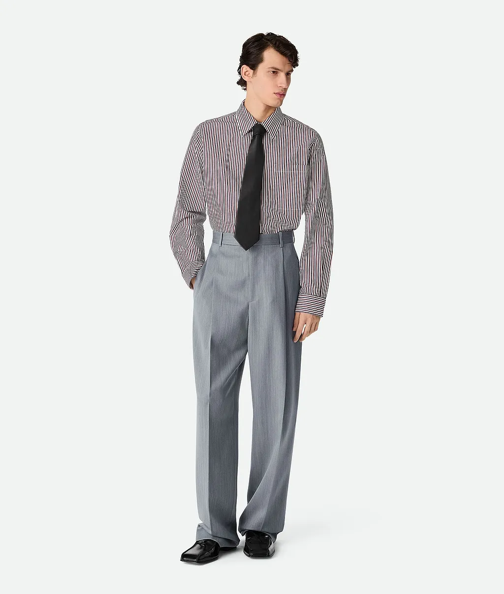 Wool Subtle Chevron Wide Leg Trousers