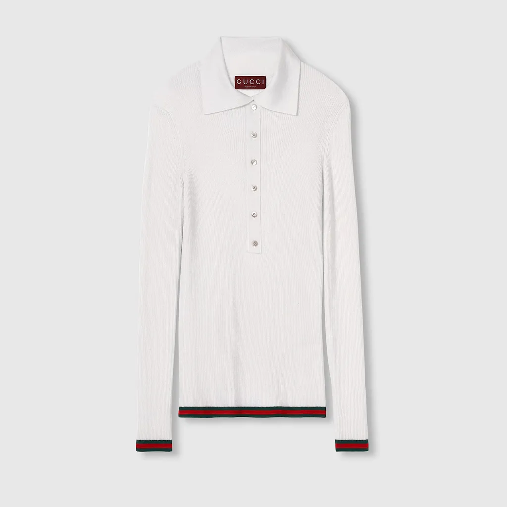 Cashmere And Silk Polo Top With Web