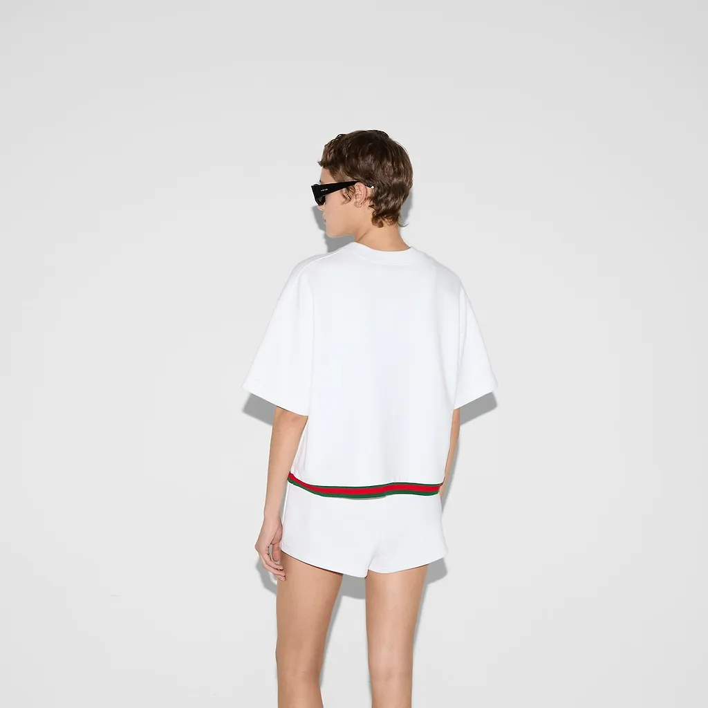 Cropped Cotton Jersey Top With Web