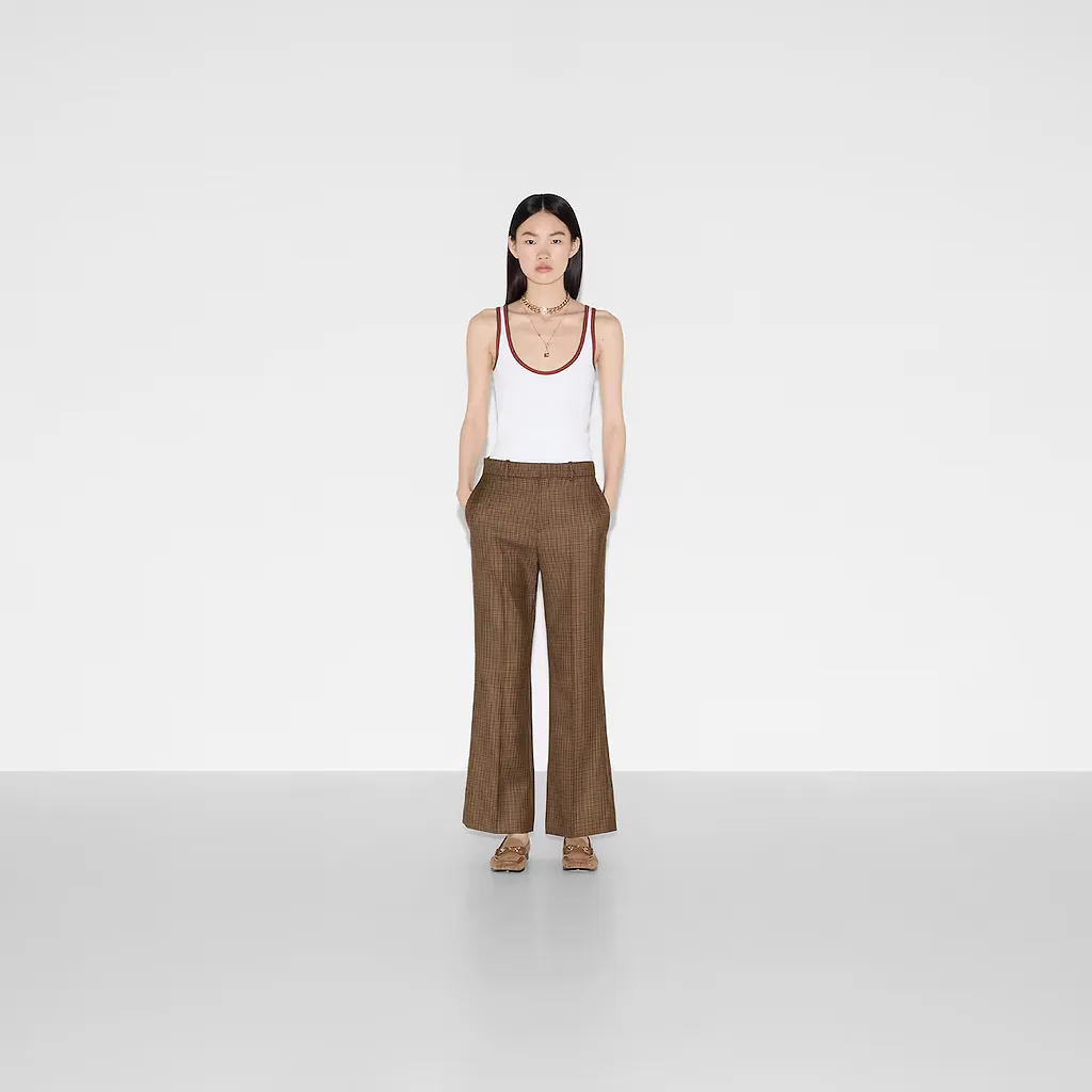 Embroidered Houndstooth Wool Trousers