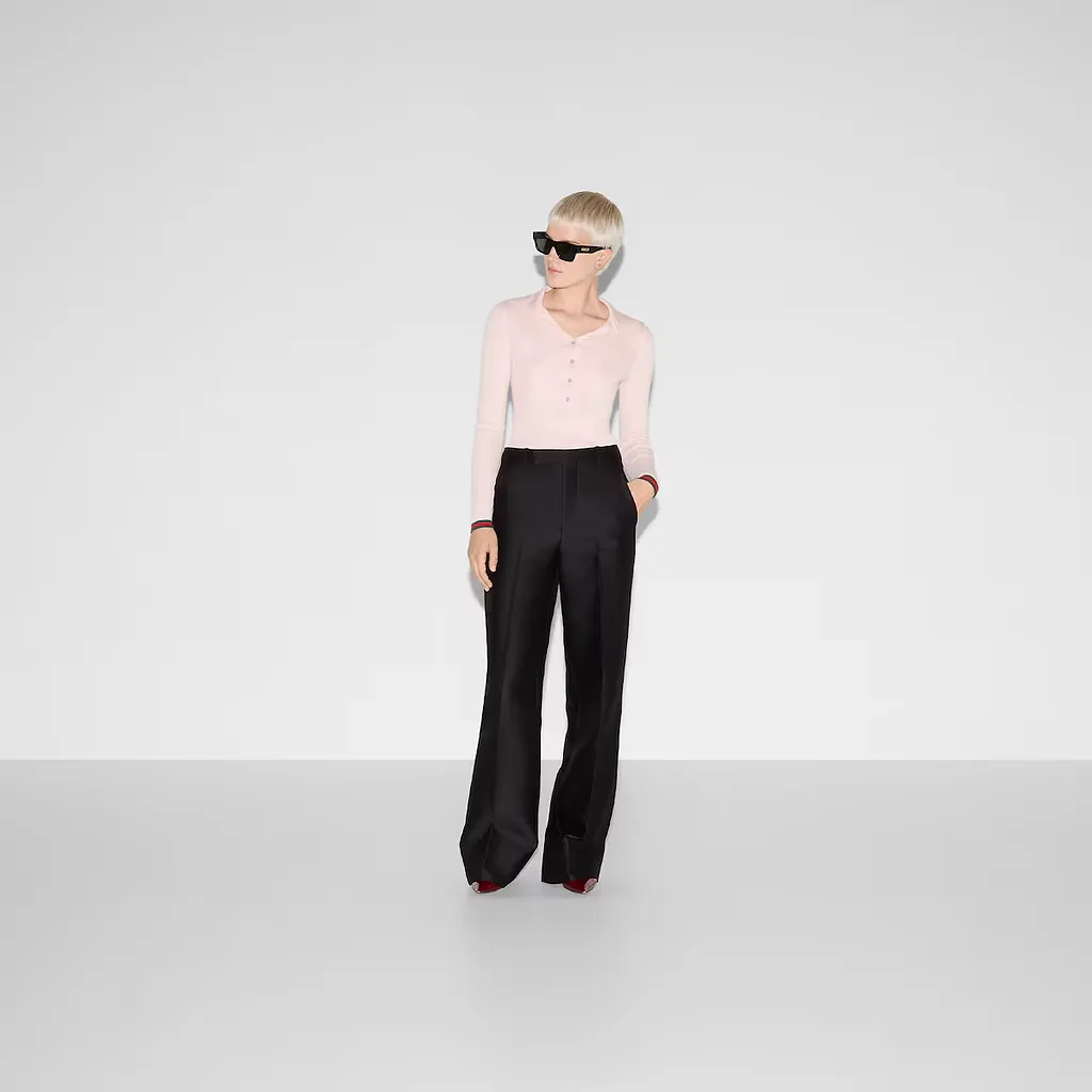 Wool Silk Gabardine Trouser With Embroidery